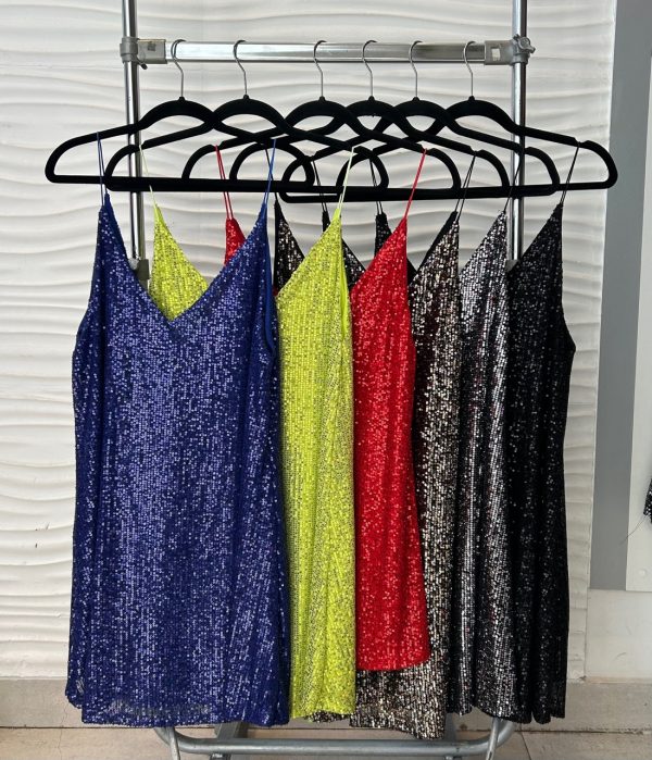 VESTIDO CORTO LENTEJUELA CUELLO V V14 - Imagen 2