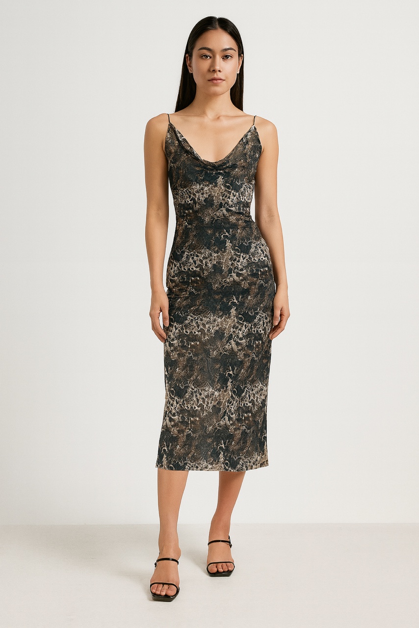 VESTIDO ANIMAL TULL FRUNCE COSTADO 2516E