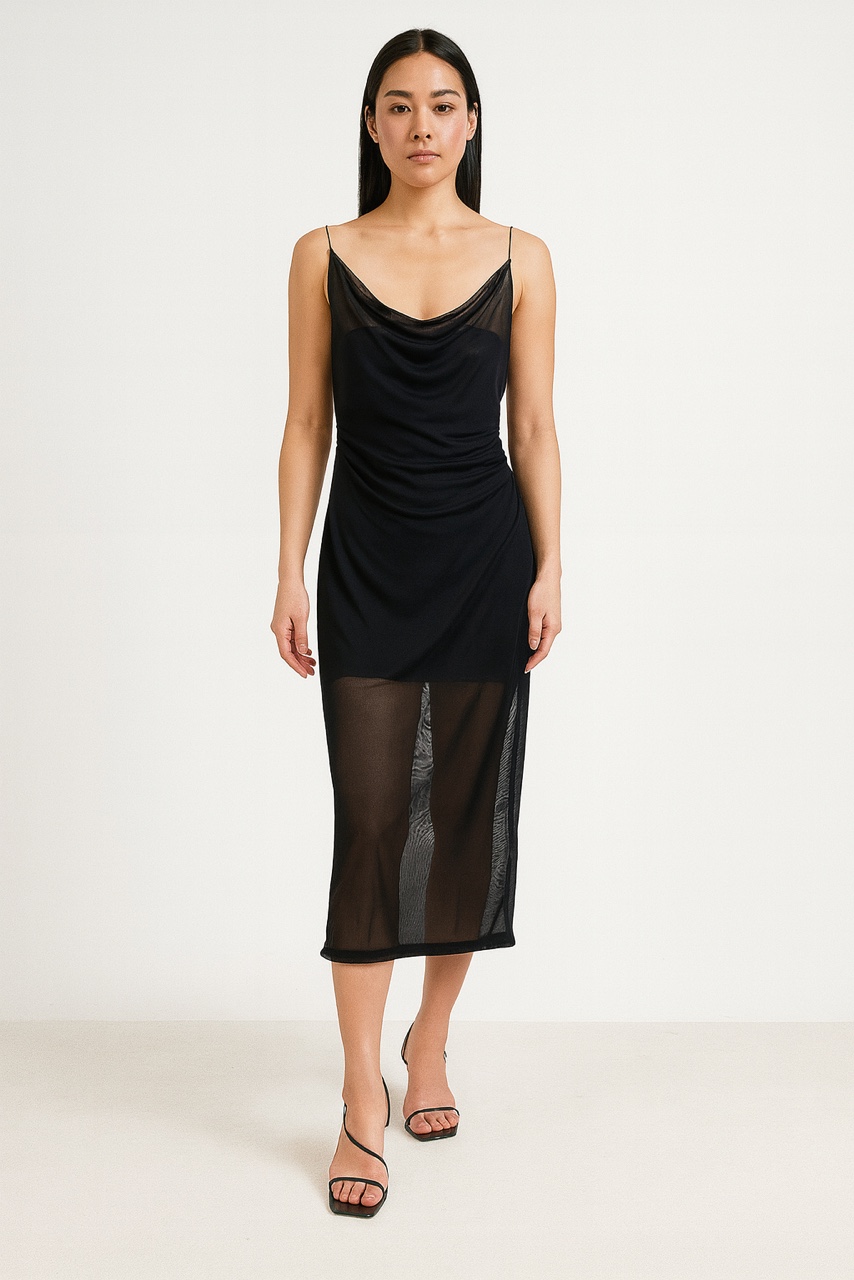 VESTIDO TULL LISO FRUNCE COSTADO 2516L